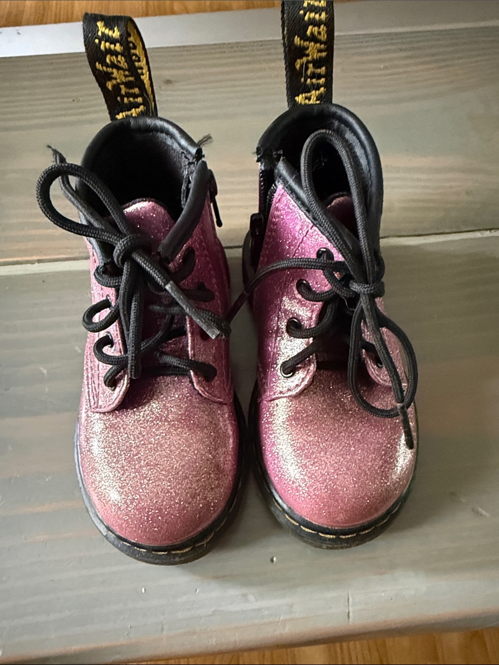 Dr. Martens Kids Pink Glitter Combat Boots